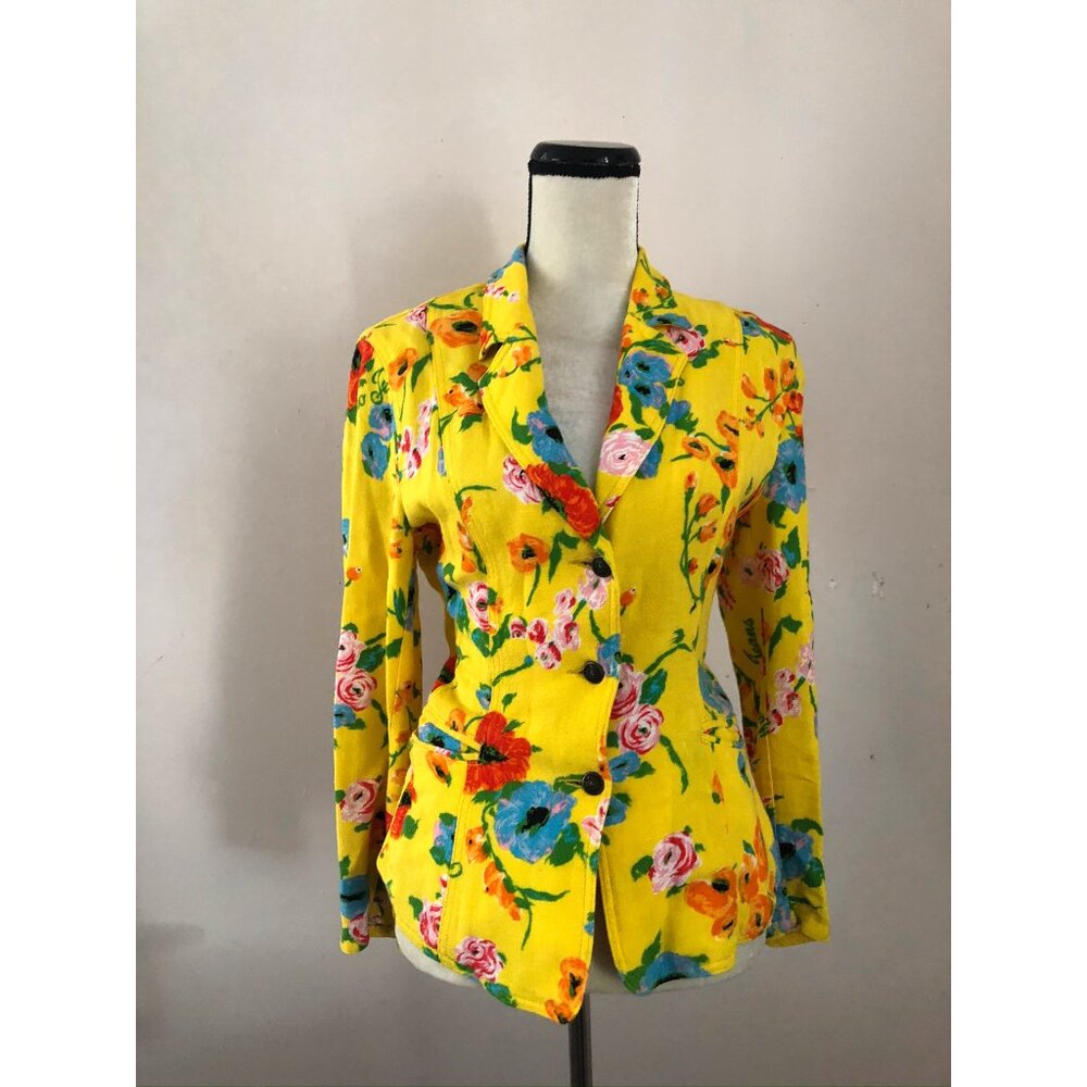 Moschino vintage 1990s colorful yellow floral rose print jacket - Picture 4 of 11